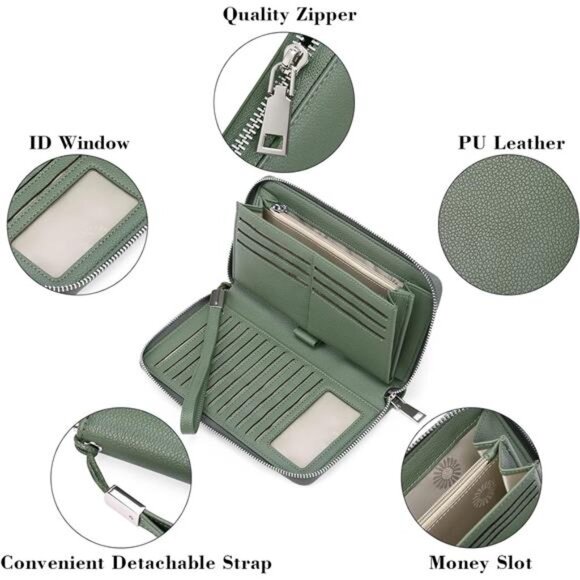 New Womens Wallet RFID Blocking Leather Zip Around Wallet Large Capacity - Picture 6 of 6